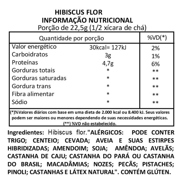 Flor de Hibisco tabela nutricional